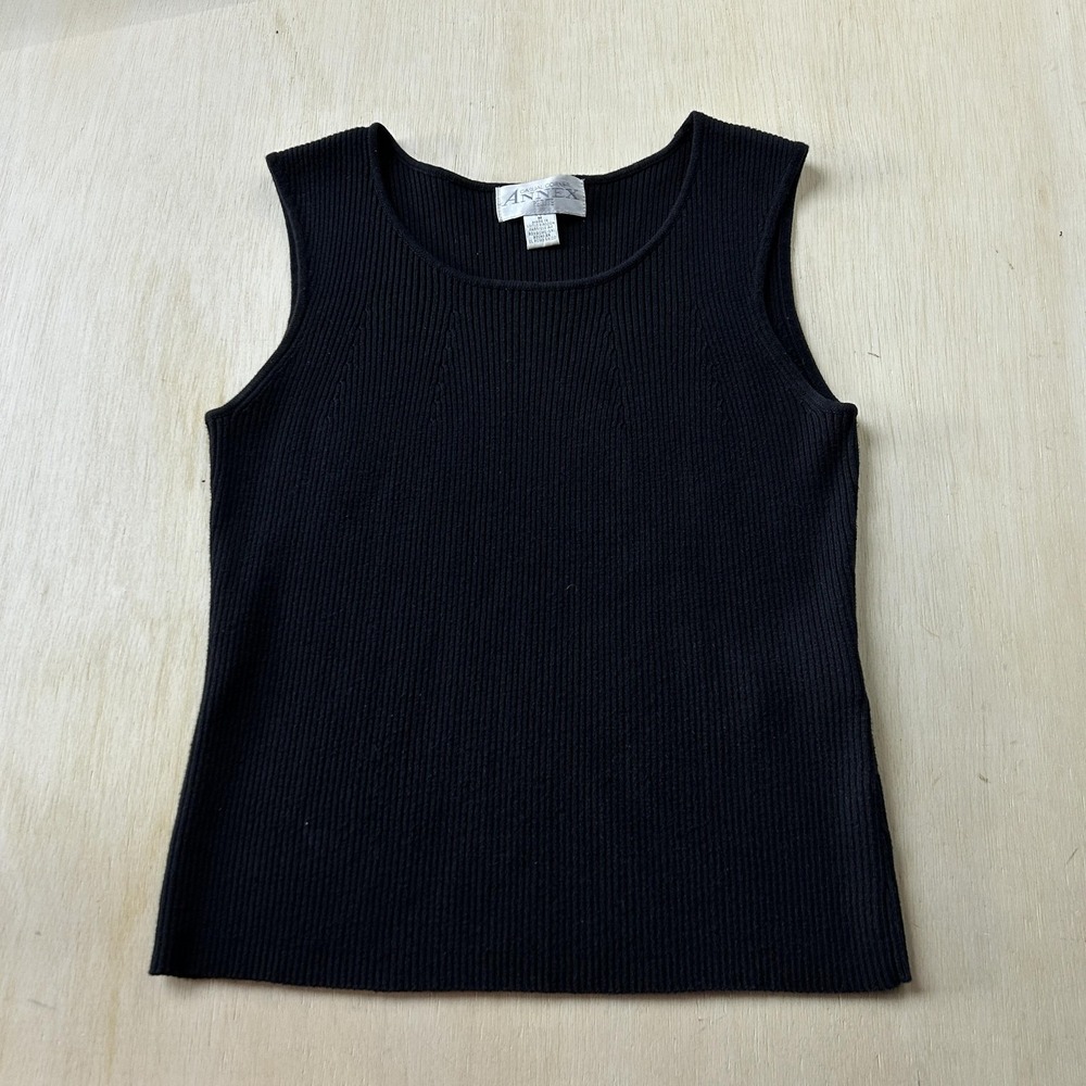 Casual Corner Annex Tank Top Womens Petite M Black Ribbed Knit Stretch Basic